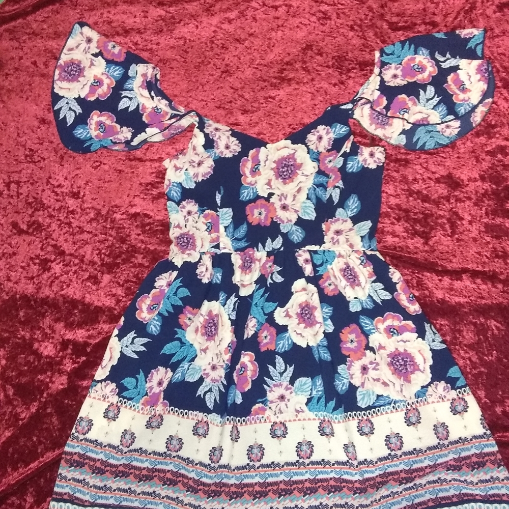 Smocked Floral Flutter Sleeve Dress